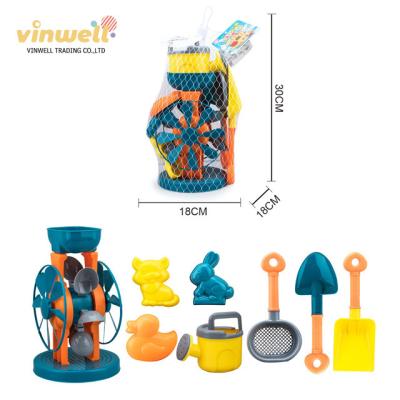 China Sand Toys Play Set 2021 Beach Toys Set Box Sand Kids Beach Toys New Hourglass 8pcs Kids Play Sand Plastic Bucket for sale