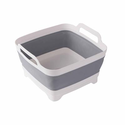 China Sustainable Folding Sink With Plug Household Kitchen Sink Gray Square Water Folding Plastic Washing Vegetables And Fruits for sale