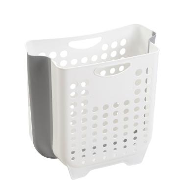 China Indoor Household Folding Wall Mounted Laundry Hamper With Holes Rectangle Gray Collapsible Plastic Folding Dirty Clothes Hamper for sale