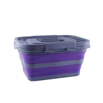 China Europe Plastic Folding Storage Box Trash Cans with Handles Lid Household Toy Storage Outdoor Multifunctional Folding Picnic for sale