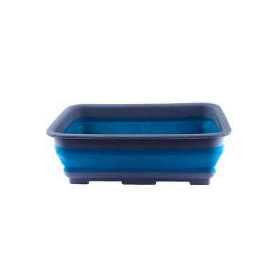 China Multifunctional Folding Basin Camp Picnic Household Folding Basin Viable Blue Plastic Rectangle Folding Plastic Basin Holding Water for sale