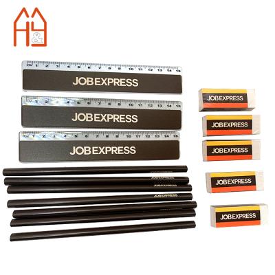 China Custom eco-friendly paper+wood Brown school stationery set for student Triangle #2 pencil jumbo eraser and ruler for promotion for sale