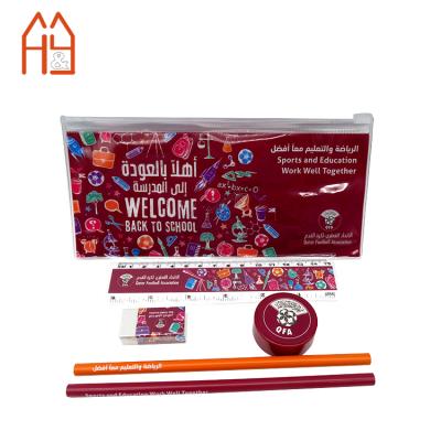 China Custom eco-friendly paper+wood school supplies package in PVC free pencil case Football Club gift stationery kits for sale