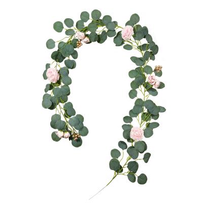 China Wedding /Hotel /Home Decoration Wedding Faux Silk Artificial Eucalyptus Garland With Rose Flower for sale