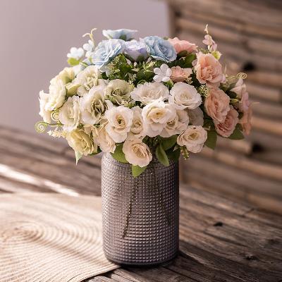 China Handmade Color Rose Artificial Flower Fashional Wedding Spring Silk Mini Bouquet for sale