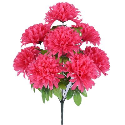 China Cheap Wholesale 9 Artificial Silk Tall Mum Heads Flowers For Graves for sale