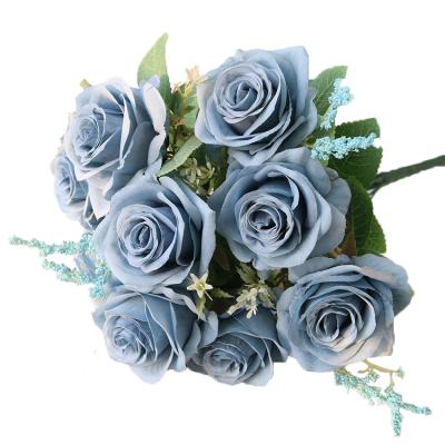 China Wholesale Artificial Garden Flowers Wedding 9 Heads Rose Bouquet for sale