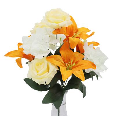 China Wholesale 10 Silk Heads Artificial Lily Rose Bouquet Flower For Home Decoration for sale