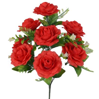 China Wholesale 10 Silk Heads Artificial Silk Rose Cheap Flowers For Graves for sale