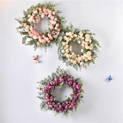 China Fashional Artificial Flowers Amazon Hot Sale Decorative Silk Rose Wreath Artificial Eucalyptus 35cm for sale