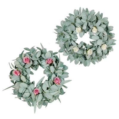 China Fashional Artificial Flowers 22 Inch Lambs Ear Wreath Spring Summer Grass Leave Artificial Wreath For Front Door for sale