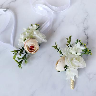 China Fashional Artificial Flower Bride Corsages Groom Wedding Pin Brooch Rose Wrist Artificial Flower Corsage for sale