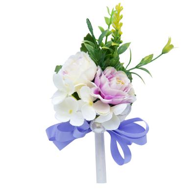 China Fashional Artificial Flowers Wrist Corsage Boutonniere Set Boutonnieres For Women Corsage Bracelet Roses Wedding Accessories For Groom Groomsman Brides Prom for sale