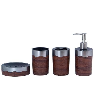 China AZUDA_Wood Sustainable Decal Plastic Bathroom Accessories Set 4 Piece Bathroom Set Bathroom Sets for sale