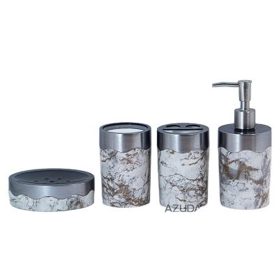 China AZUDA_Marble Sustainable Decal Plastic Bathroom Accessories Set 4 Piece Bathroom Set Bathroom Sets for sale