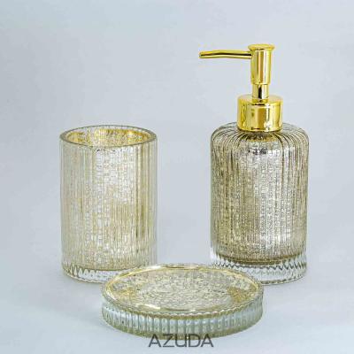 China AZUDA_Stripe Bathroom Accessories Set Sustainable Design Gold Glass Bathroom Sets for sale