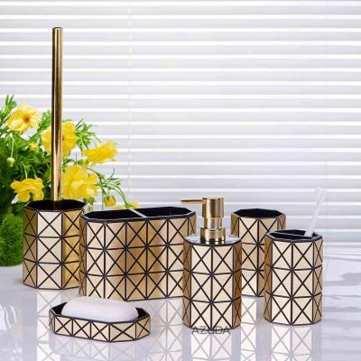 China AZUDA_Brushed Bathroom Accessories Set Viable Gold Decal Plastic Bathroom Sets for sale