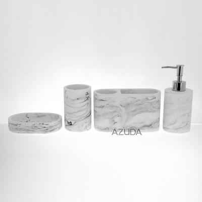 China Poly Marble Effect Sustainable Design AZUDA_Minimalist Bathroom Accessories 4 Piece Set for sale