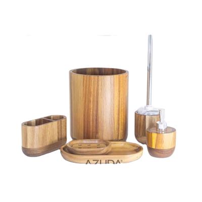 China AZUDA_Acacia Sustainable Wooden Bathroom Accessories Set Bathroom Sets for sale