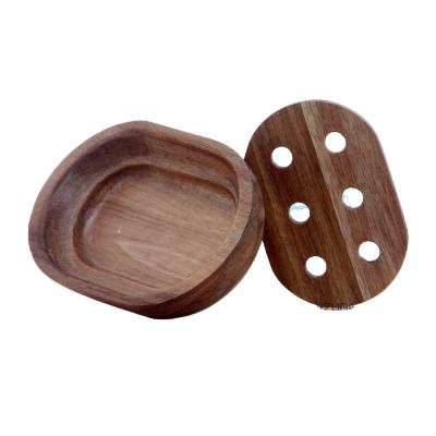 China Minimalist AZUDA_Deep Color Nature Acacia Wood Soap Dish Wooden Soap Dish for sale