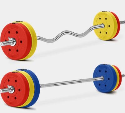 China Rubber+cast Iron Fitness Curl Barbell Set and Rubber Barbell Weight Plates Gym Price for sale