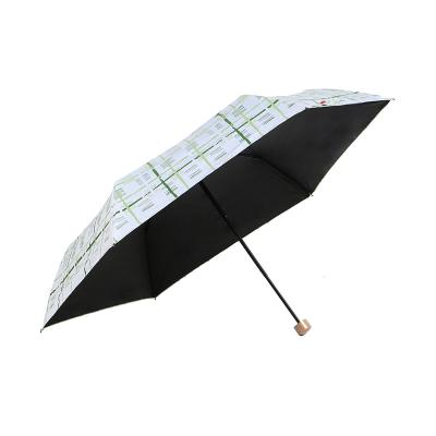 China Unisex Standard Size 190T UVA UVB Pongee Block Black Coating 3 Fold Pocket Umbrella With Pocket for sale