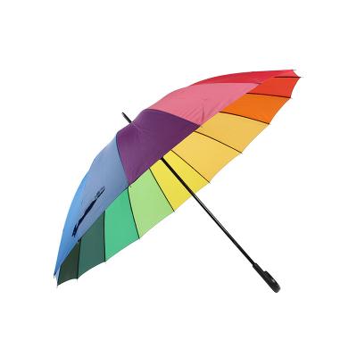 China Steel Frame Classic Oversized Manual Open Polyester Design Rainbow Colorful Golf Umbrella for sale