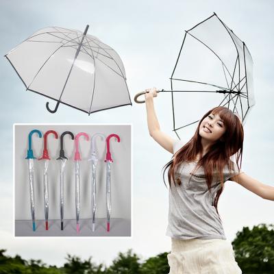 China All In 1 Custom Print Logo Blank Woman Clear Color Rain Poe Plastic Umbrella for sale