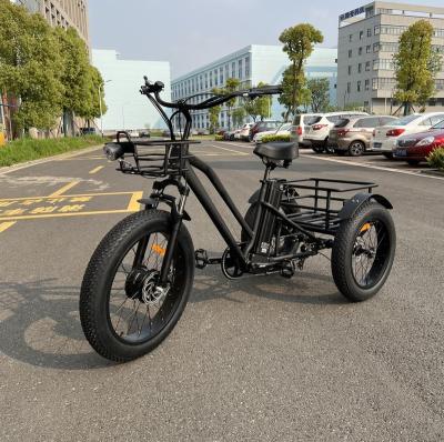 China Hot sale 750w fashion 500w electric cargo fat tire 48v family cargo bikes bike tricycle with front and rear basket for sale