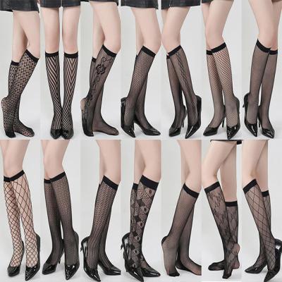 China Hot-Wholesale Breathable Ladies Net Socks Black Mesh Net Fishnet Knee High Socks Stockings for sale