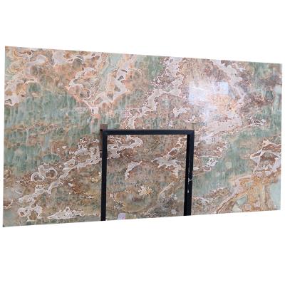 China TV background interior decoration and customization luxury stone green onyx marble slab price, natural stone green marble onyx for TV background for sale