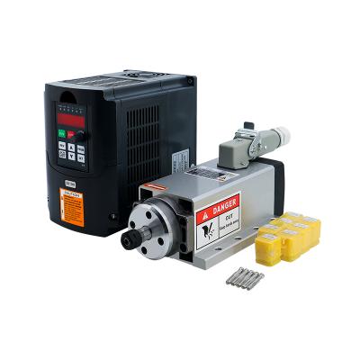 China 1.5kw 220V CNC Spindle Kit 1500W Square Air Cooling Milling Spindle Air Cooled Motor + Inverter + ER11+ Plug Pin 1.5KW VFD Aviation for sale