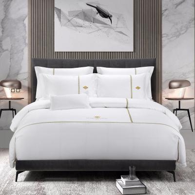 China Nondisposable 60S Hotel Comforter Duvet Cover Embroidered Silky Satin Sheets Hotel Four Piece Hotel Set for sale