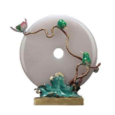 China Other Wholesale Luxury Home Decor Birds Sculpt White Jade Copper Ornament for sale