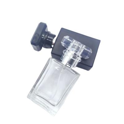 China Cosmetic Hot sale 30ml square perfume bottle clear frosted matte black perfume refillable spray bottles for sale