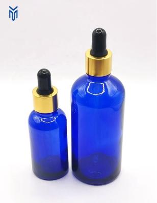 China Cosmetic Wholesale 30ml 100ml blue Glass Cosmetic Serum Essential Oil  Glass Dropper Bottle for sale