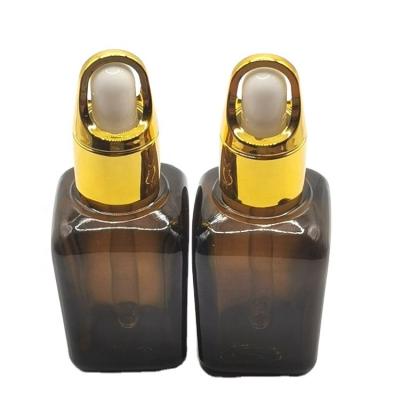 China Cosmetic wholesale 35ml amber essential oil square glass dropper bottle with dropper for sale