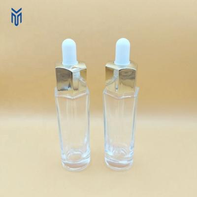 China Cosmetic 30ml Hexagonal Essential Oil serum Lotion Skin Care Glass Dropper Bottles With Hexagonal Dropper for sale