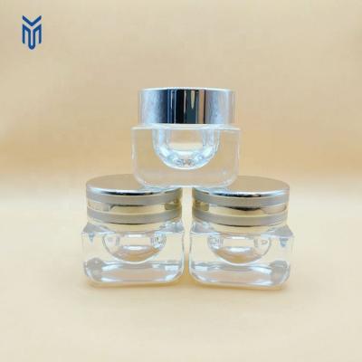 China Cosmetic Luxury 15g Clear Thick And Durable Square Glass Cosmetic Eye Cream Jar with gold lid for sale