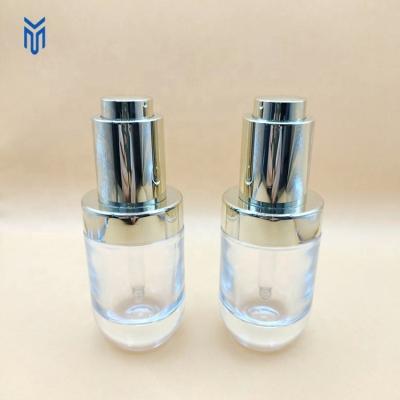 China Cosmetic Thick Bottom 30ml clear Hair Oil serum Glass Press Pump Dropper Bottle With Push Bottom Dropper for sale