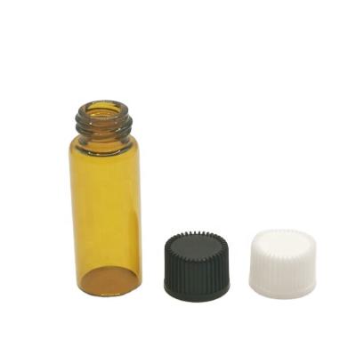 China Cosmetic 5ml amber small essential oil bottle Perfume Sample Glass Screw Vials With Plastic Cap for sale