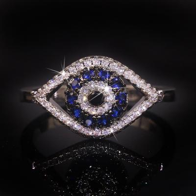 China Jon Jewelry TRENDY S925 Sterling Silver Zircon and Sapphire Devil's Eye Ring Evil Eye Jewelry for sale