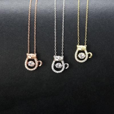 China TRENDY S925 Sterling Silver Cat Necklace Fashion Jewelry Necklaces Zircon Heartbeat Necklace for sale