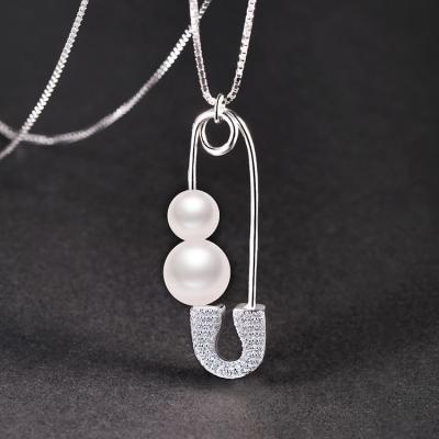 China S925 Sterling Silver Freshwater Pearl Necklace Fashionable Bohemian Paper Clip Pearl Necklace Men Bead Necklace for sale