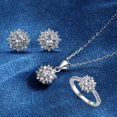 China Jon Jewelry S925 Sterling Silver Zircon Set Ring Earrings Necklace Romantic Jewelry Set For Women for sale