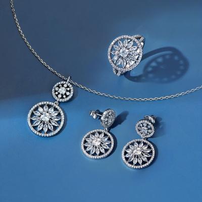 China JON JEWELS FASHIONABLE S925 Sterling Silver Snowflake Ring Earrings Round Necklace Set Elegant Jewelry Set For Women for sale