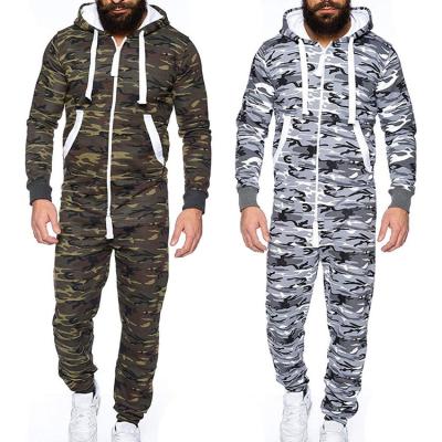 China Wholesale OEM QUICK DRY Mens Pajamas Long Hooded Sleepwear Zipper Cotton Camouflage Onesie Overalls Full For Men for sale