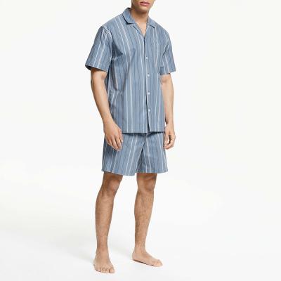 China Thermal Mens Striped Pajamas Set Cotton Shorts Summer Sleepwear Custom Brand Blue Pj Set for sale