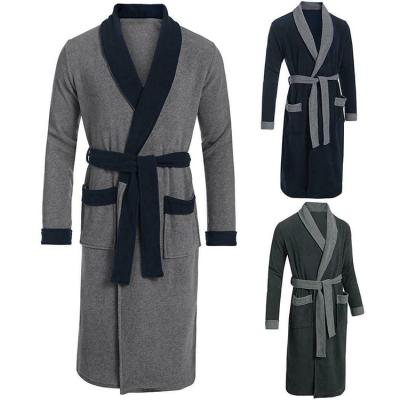 China OEM Service Solid 100% Thick Robe Men's Bathrobes Quality Winter Patchwork Cotton Robe Custom Made Wholesale Breathable Long Sleepwear for sale