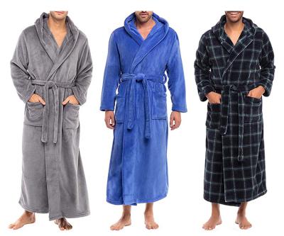 China Hooded Breathable Factory Warm Flannel Towel Fleece Bathrobe Plus Size Hotel Men's Long Kimono Robe Wholesale for sale